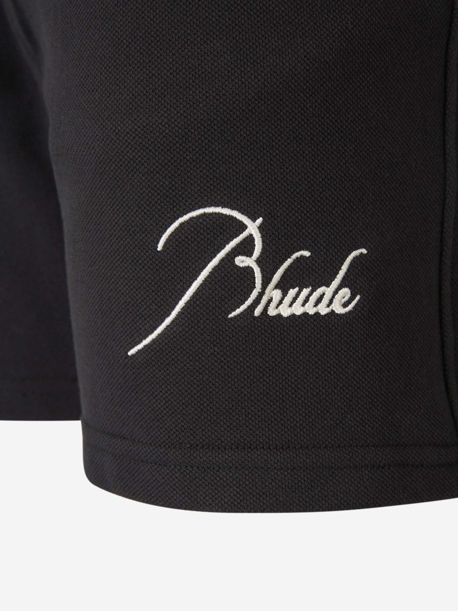 Shop Rhude Logo Cotton Bermuda Shorts In Black