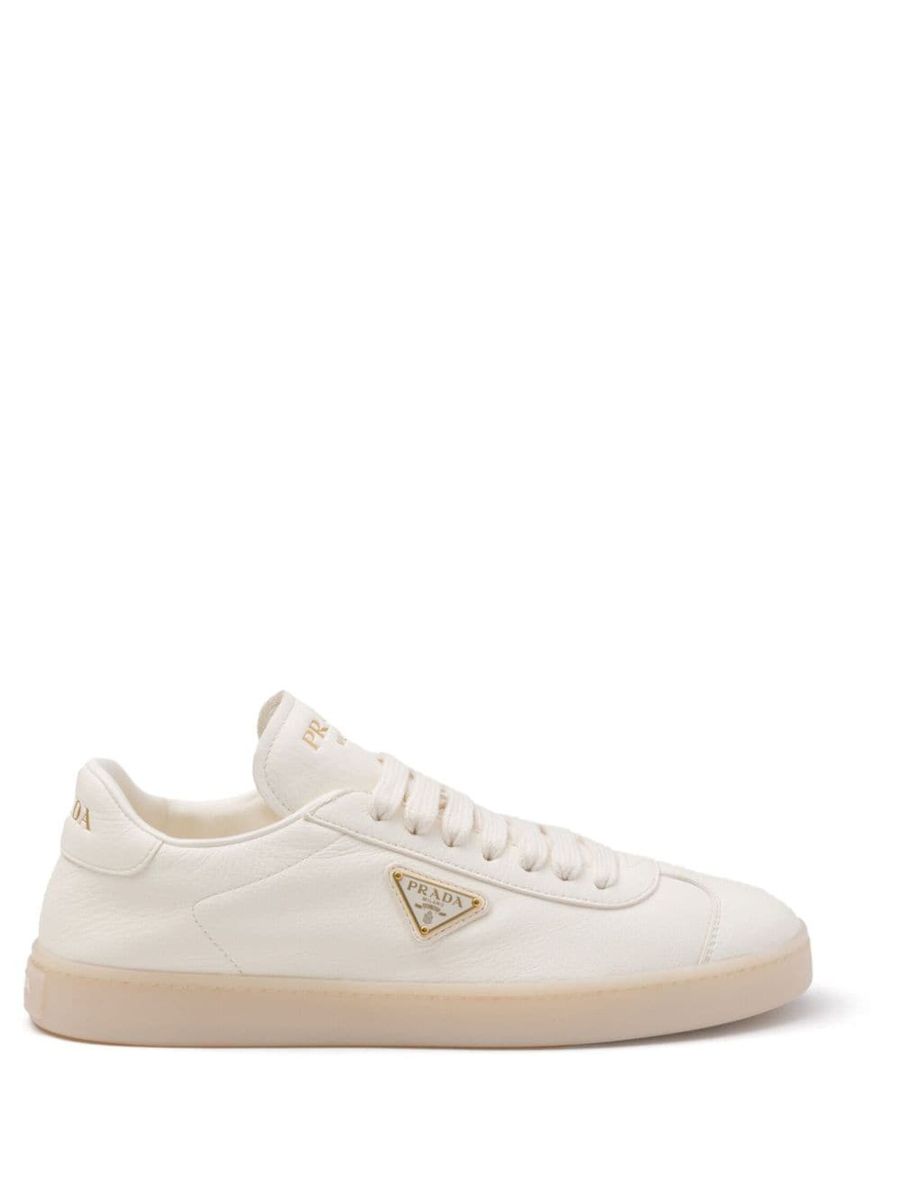Prada Leather Low-top Sneakers In Gold