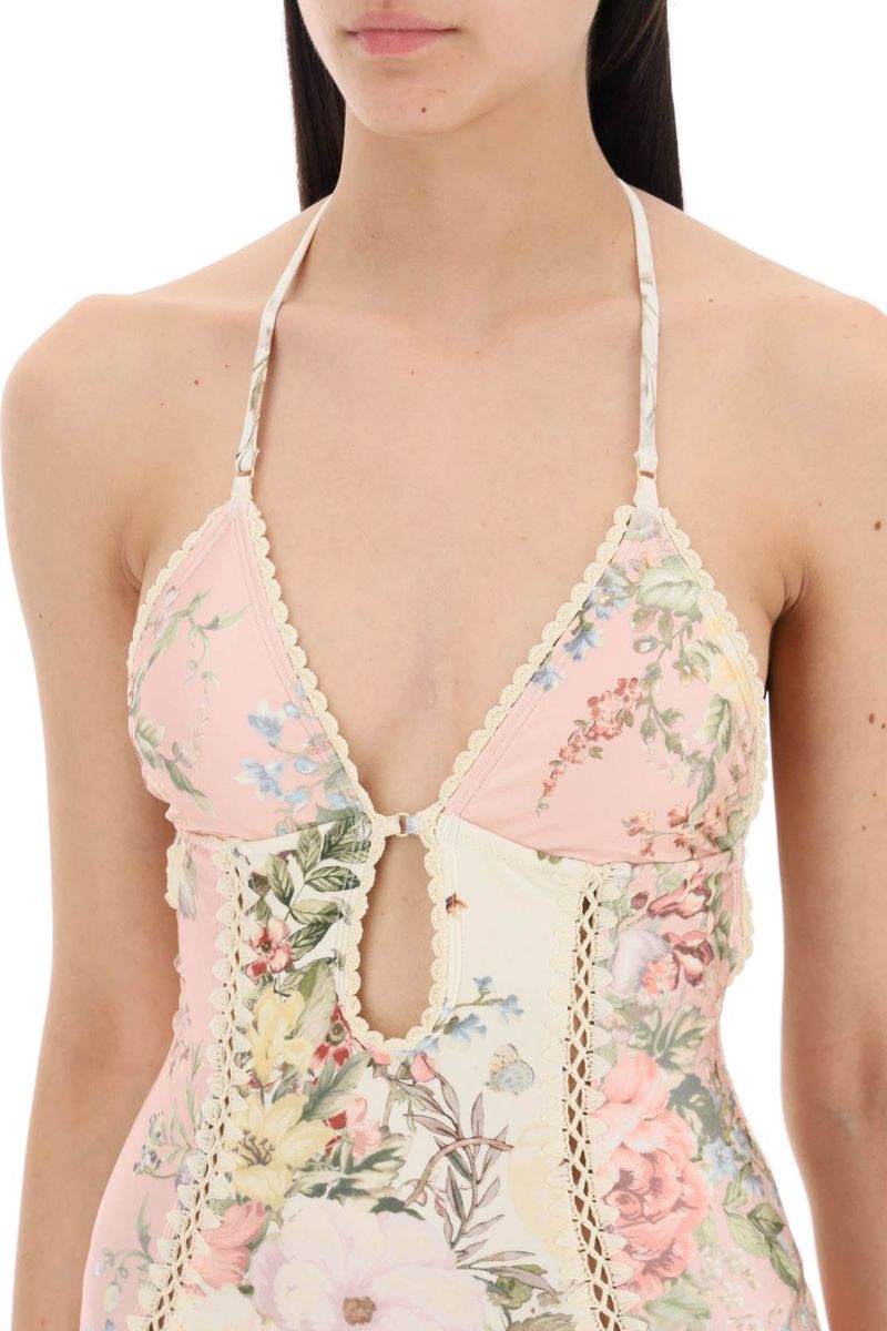 Shop Zimmermann Floral Print One-piece Swimsuit In Multicolour