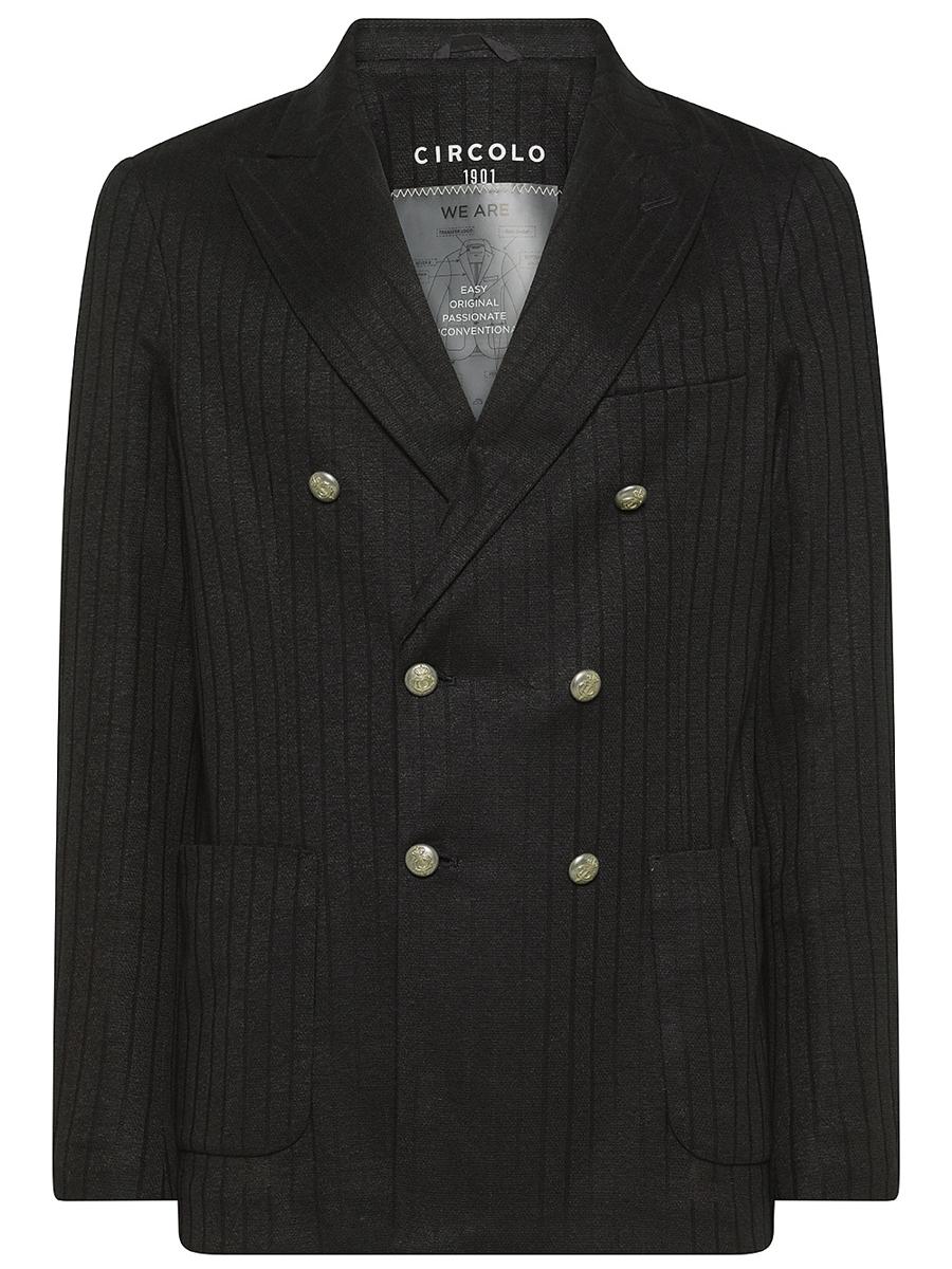 Shop Circolo 1901 Double-breasted Linen And Cotton Blazer With Stripes In Black