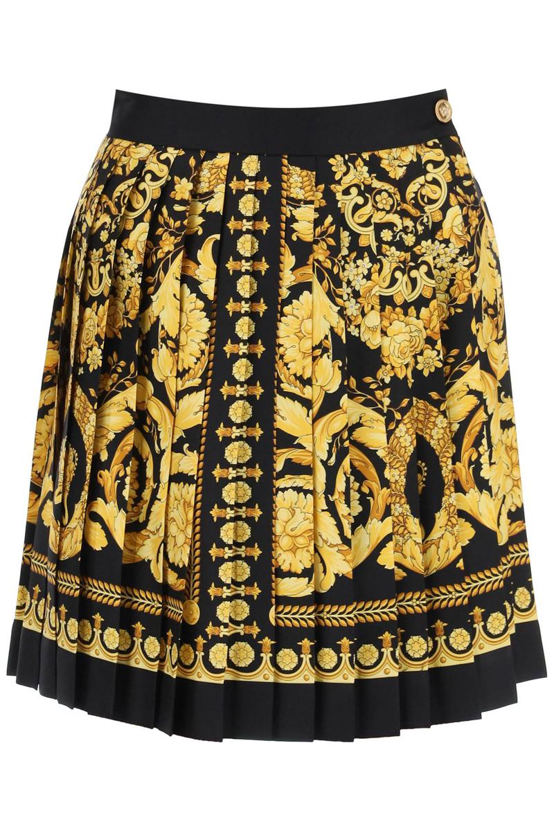 Shop Versace Barocco Pleated Mini Skirt In Giallo
