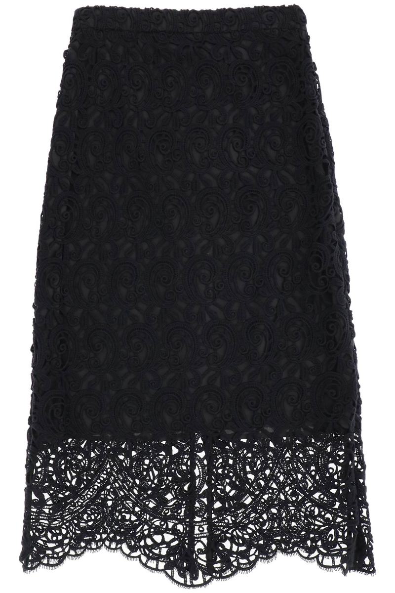 Shop Burberry Macrame Lace Pencil Skirt In Nero