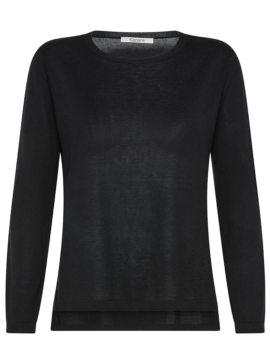 Shop Kangra Cashmere Silk And Cashmere Crewneck Sweater With Asymmetric Hem In Black