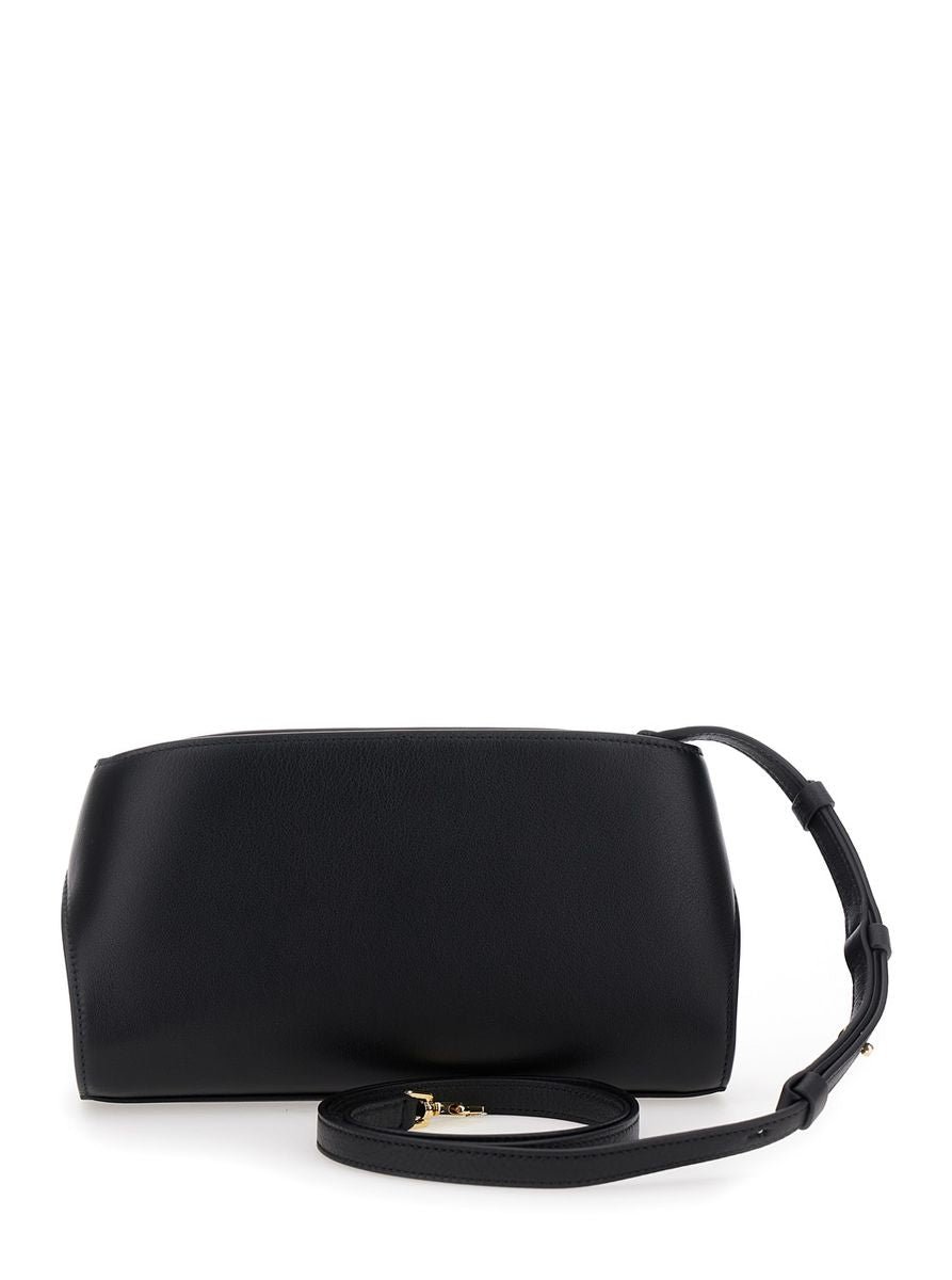 Shop Ferragamo 'hug' Black Crossbody Bag With Gancini Buckle In Leather Woman