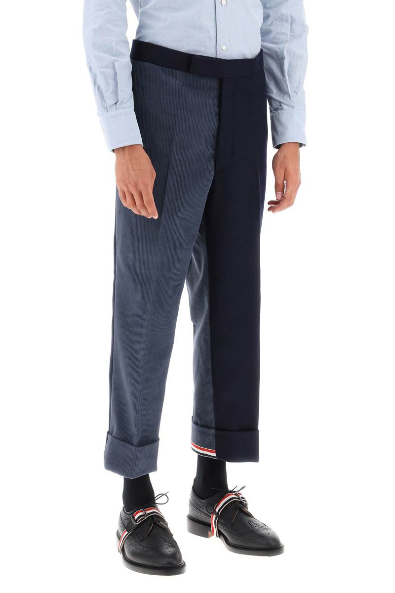 Shop Thom Browne Cuffed Trousers In Funmix Shetland In Blu