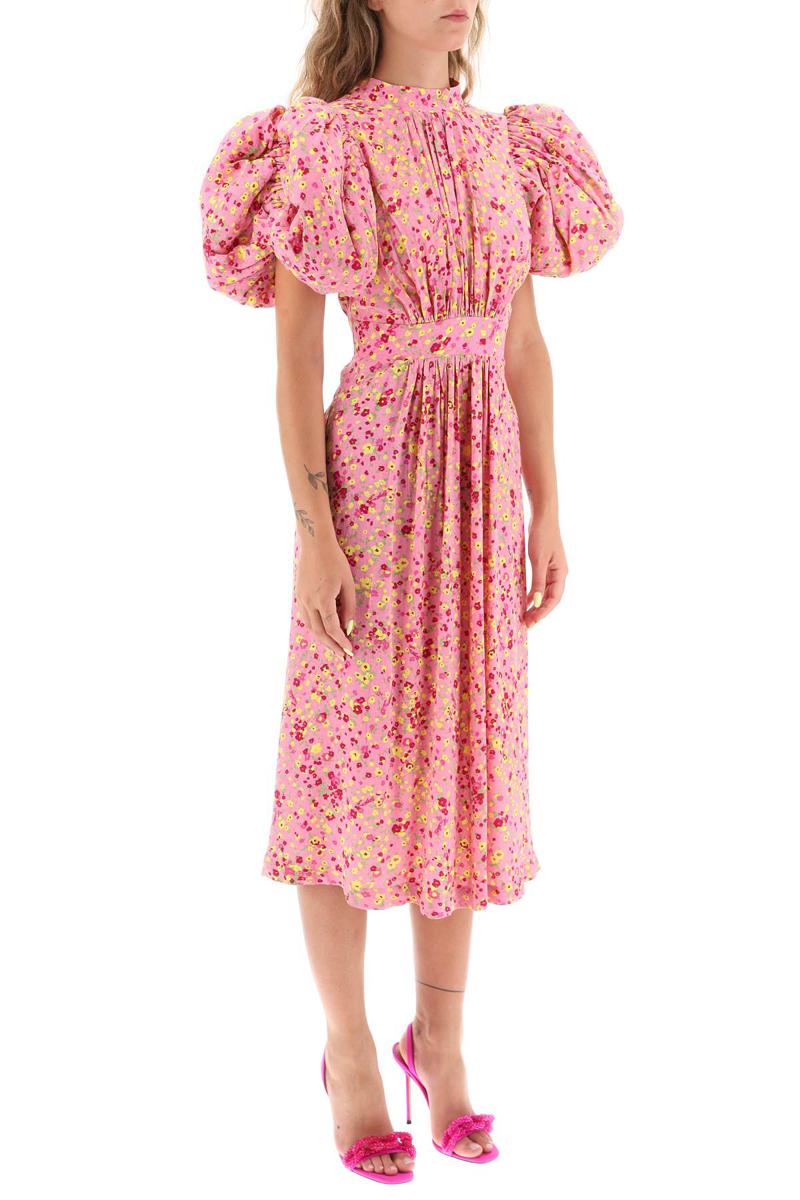Shop Rotate Birger Christensen Jacquard Dress With Puffy Sleeves In Rosa