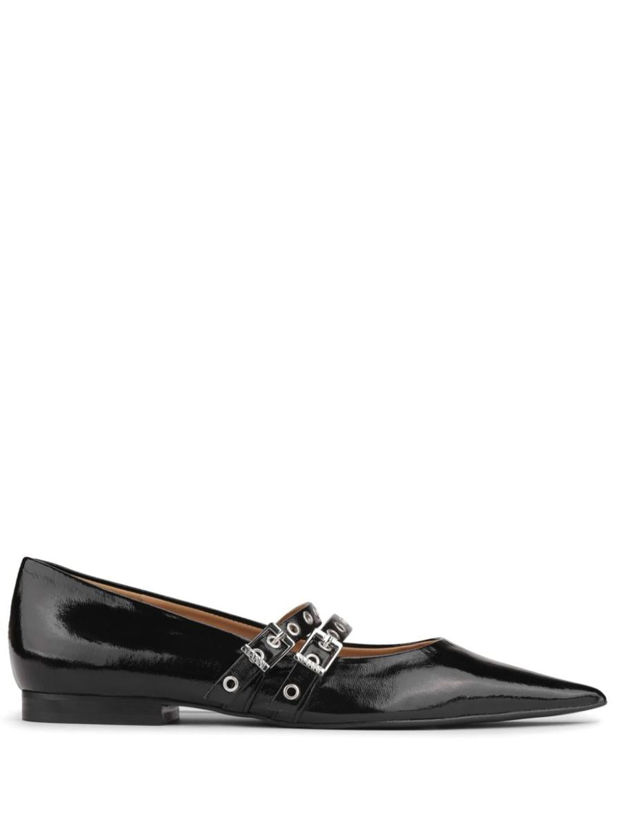 Shop Ganni Pointed-toe Synthetic Leather Ballet Flats In Black