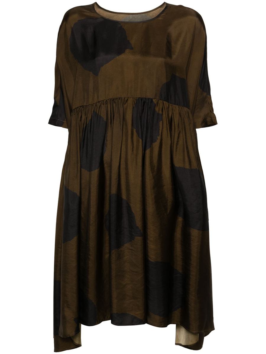 Shop Uma Wang Midi Dress With Abstract Print In Brown