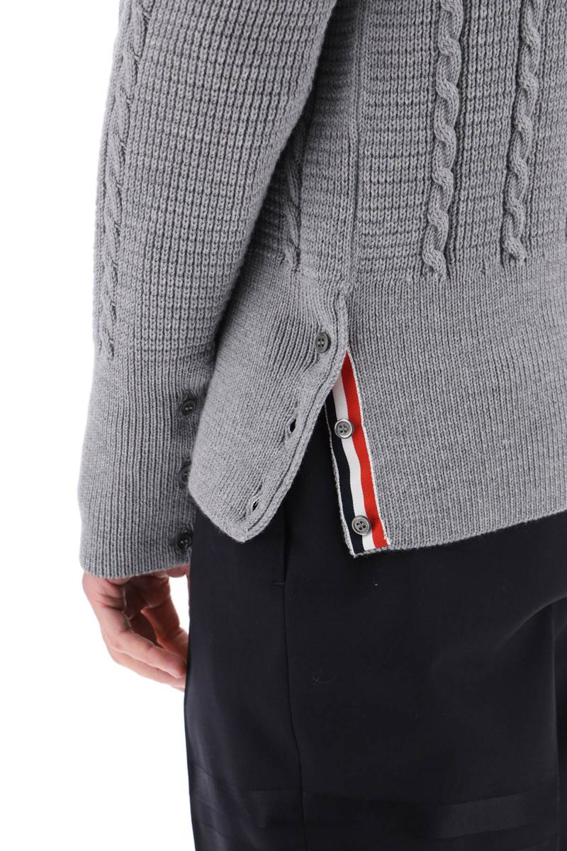 Shop Thom Browne Cable Wool Sweater With Rwb Detail In Grigio
