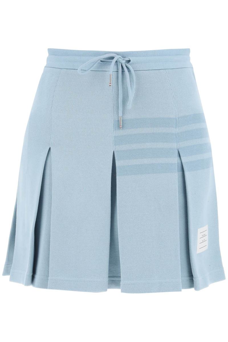 Shop Thom Browne Knitted 4-bar Pleated Skirt In Celeste