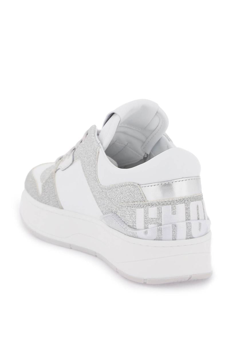 Shop Jimmy Choo 'florent' Glittered Sneakers With Lettering Logo In Bianco