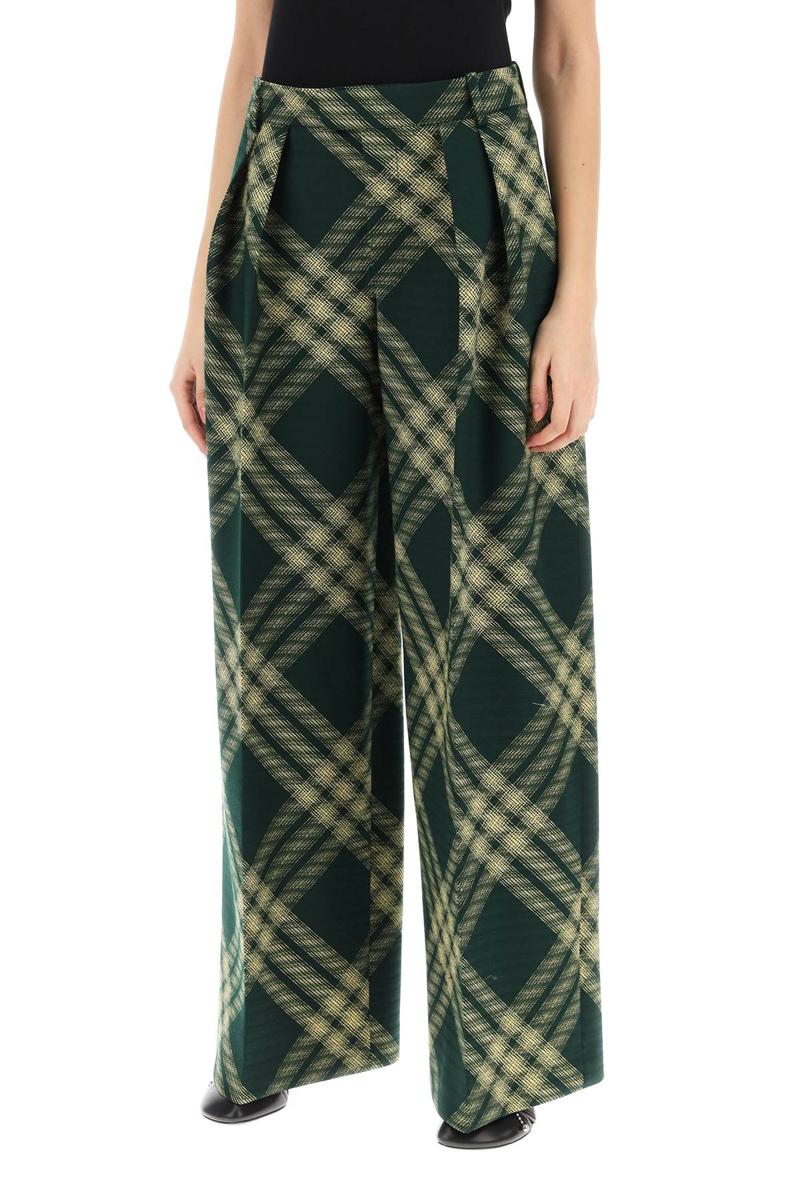 Shop Burberry Check Palazzo Pants In Verde