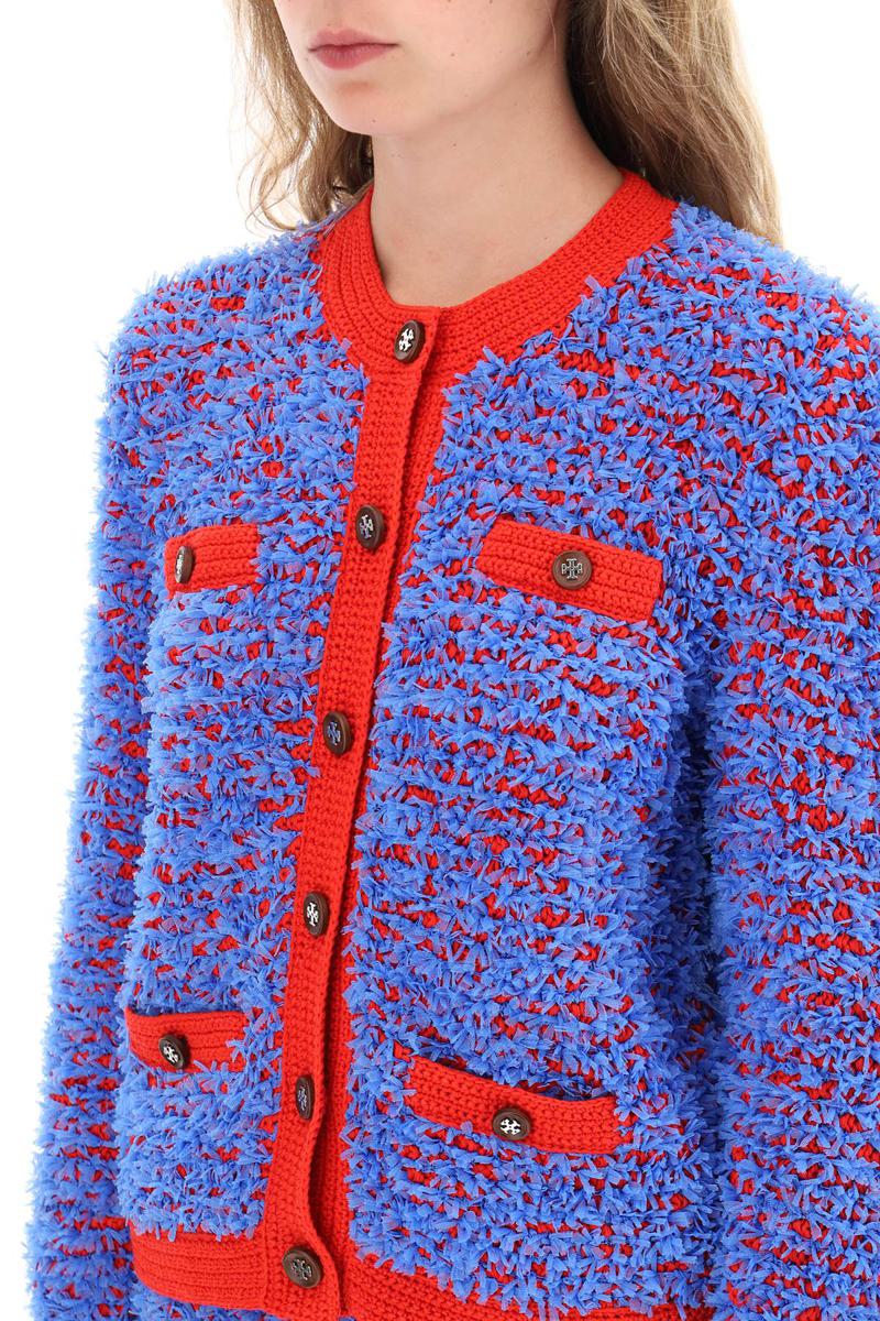 Shop Tory Burch Confetti Tweed Jacket In Celeste