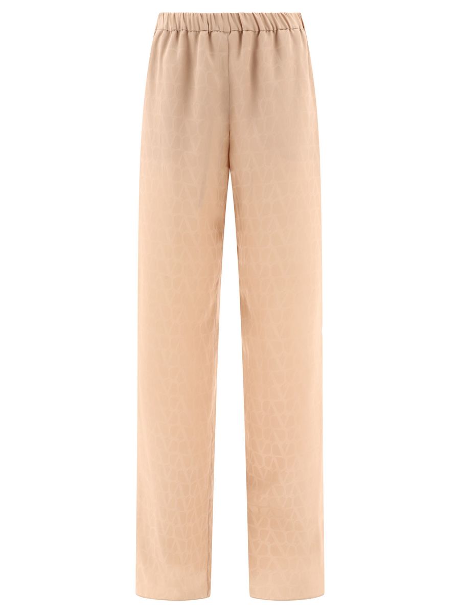 Shop Valentino "toile Iconographe" Silk Trousers In Pink