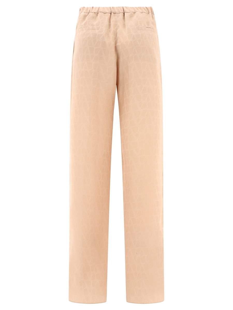 Shop Valentino "toile Iconographe" Silk Trousers In Pink