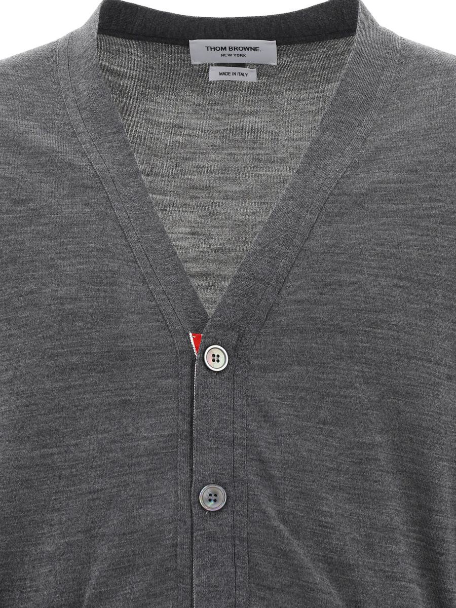 Shop Thom Browne "4-bar" Cardigan In Grey
