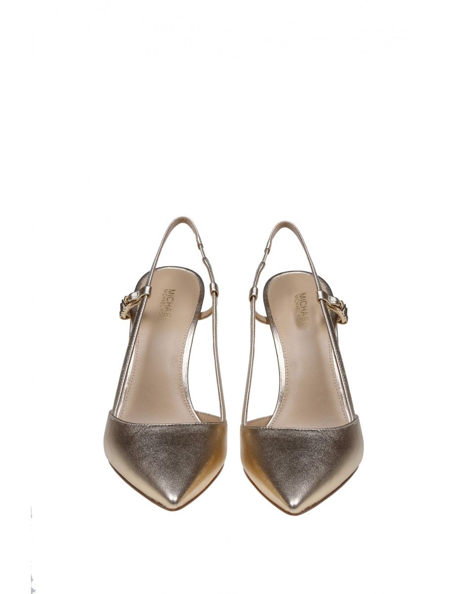 Shop Michael Kors Leather Sling Pump In Pale Gold