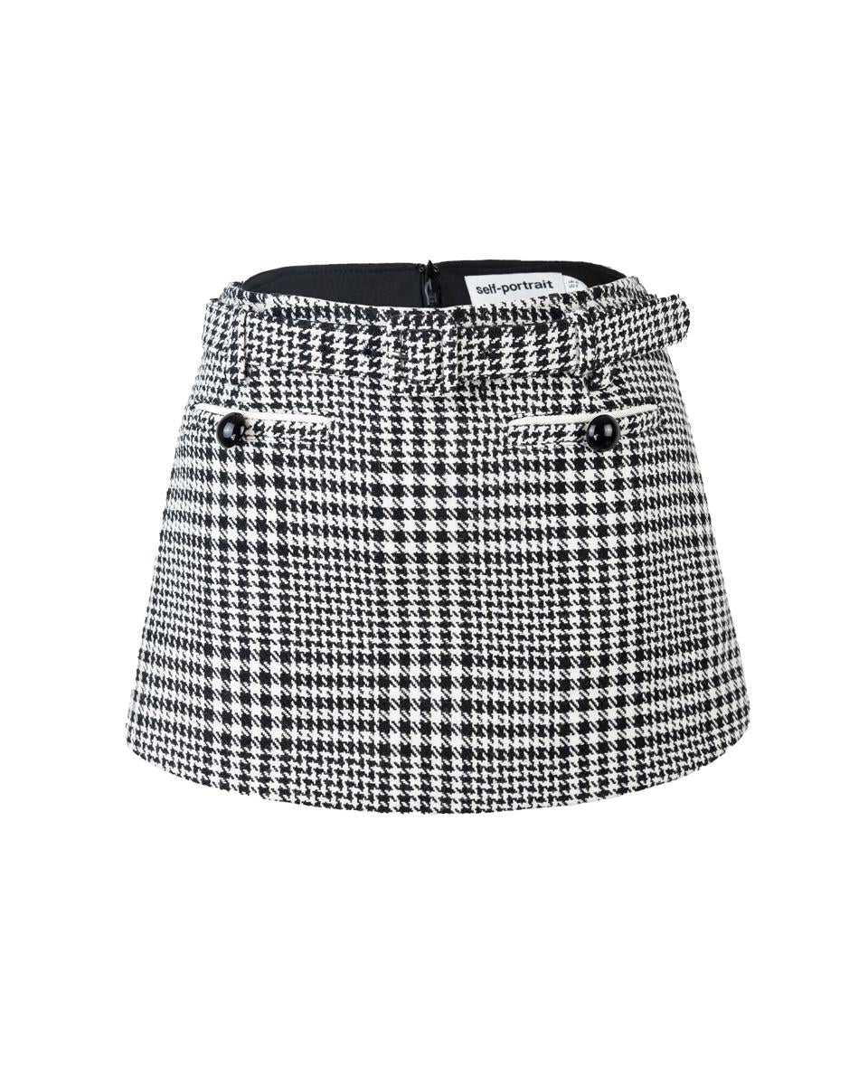 Self-portrait Houndstooth Wool Blend Mini Skirt