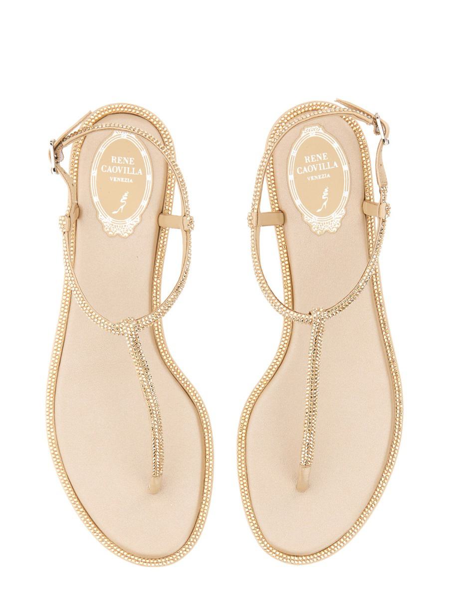 René Caovilla Diana Flip Flops Low Sandals With Crystals 10 Shoes In Gold