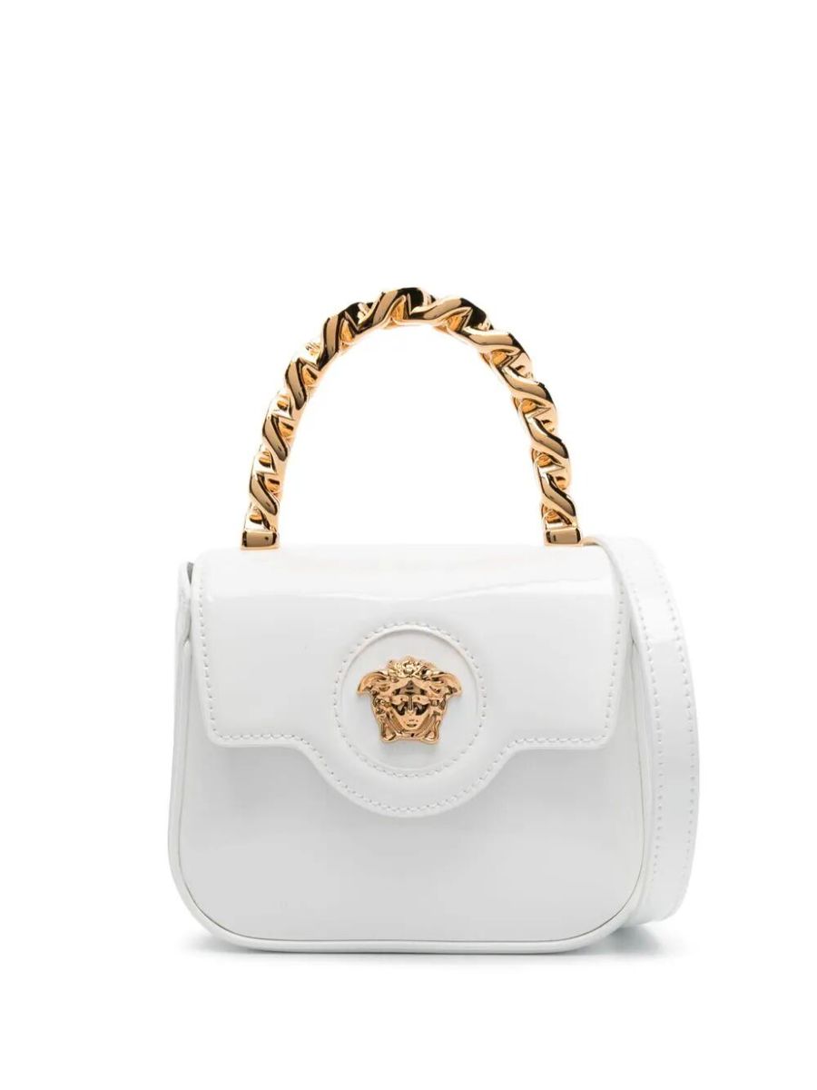 Shop Versace Mini Top Handle Calf Leather Bags In White