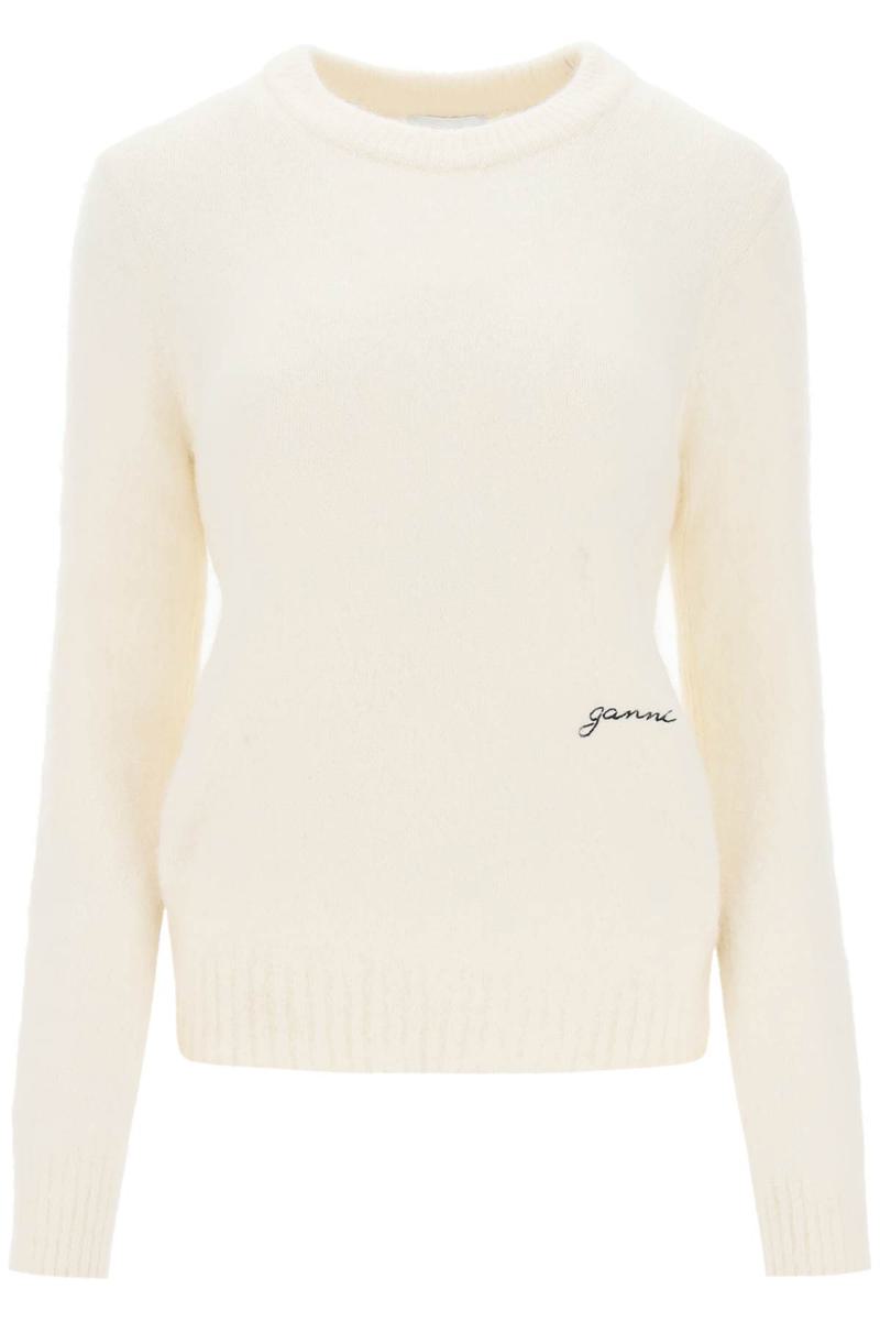 Shop Ganni Brushed Alpaca And Wool Sweater In Bianco