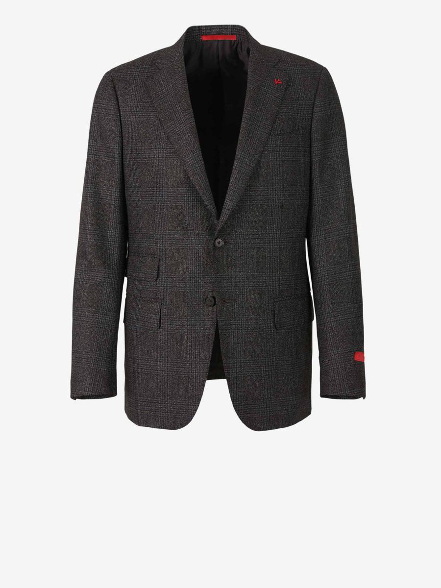 Shop Isaia Check Motif Suit In Dark Grey And Light Blue