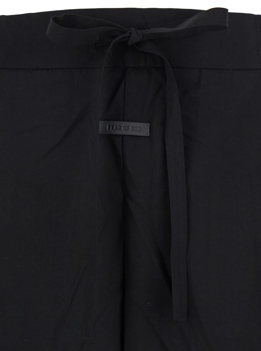 Fear Of God Black Pants With Front Knot Closure And Logo Patch In Cotton And Wool Blend Woman In Black
