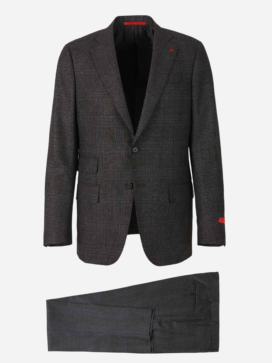 Shop Isaia Check Motif Suit In Dark Grey And Light Blue