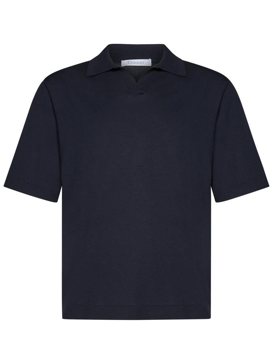 Cruciani Buttonless Polo Shirt In Fine Knit Silk In Blue