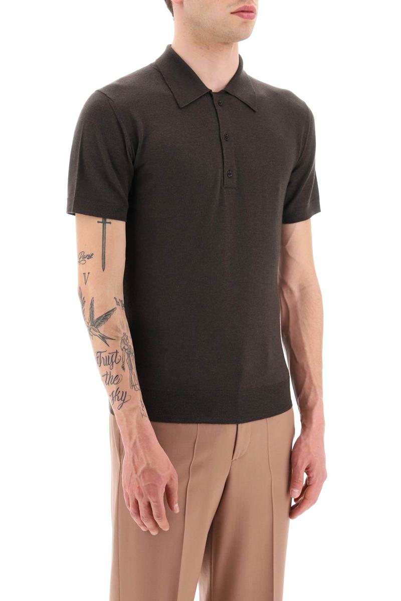 Shop Valentino Cashmere And Silk Knit Polo Shirt In Marrone