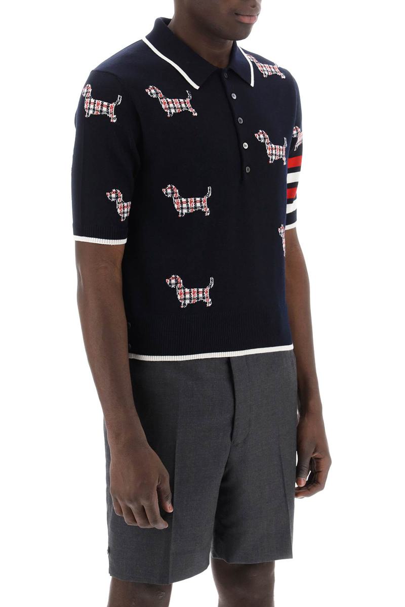 Shop Thom Browne Hector Knitted Polo Shirt In Blu