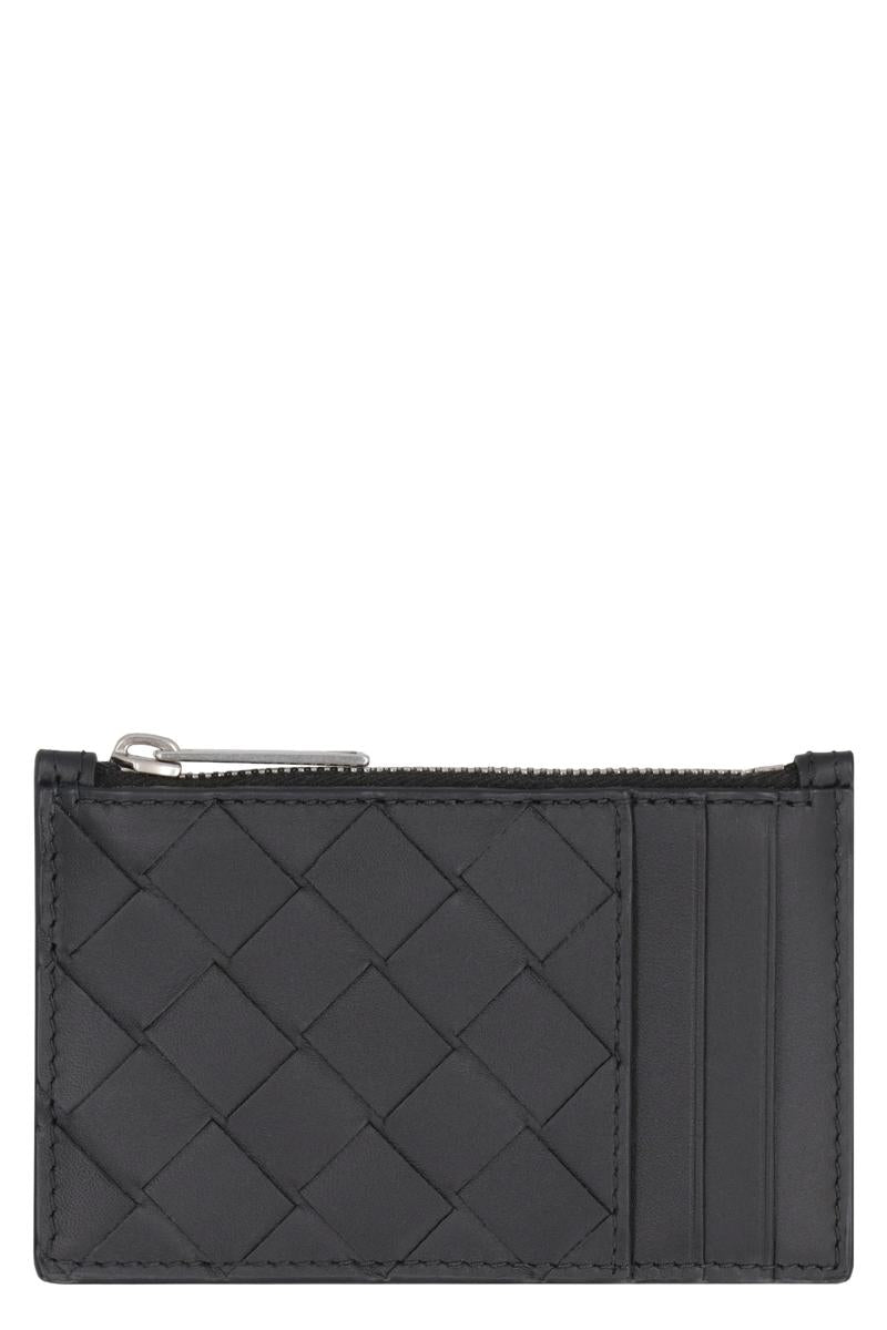 Shop Bottega Veneta Leather Card Holder In Black