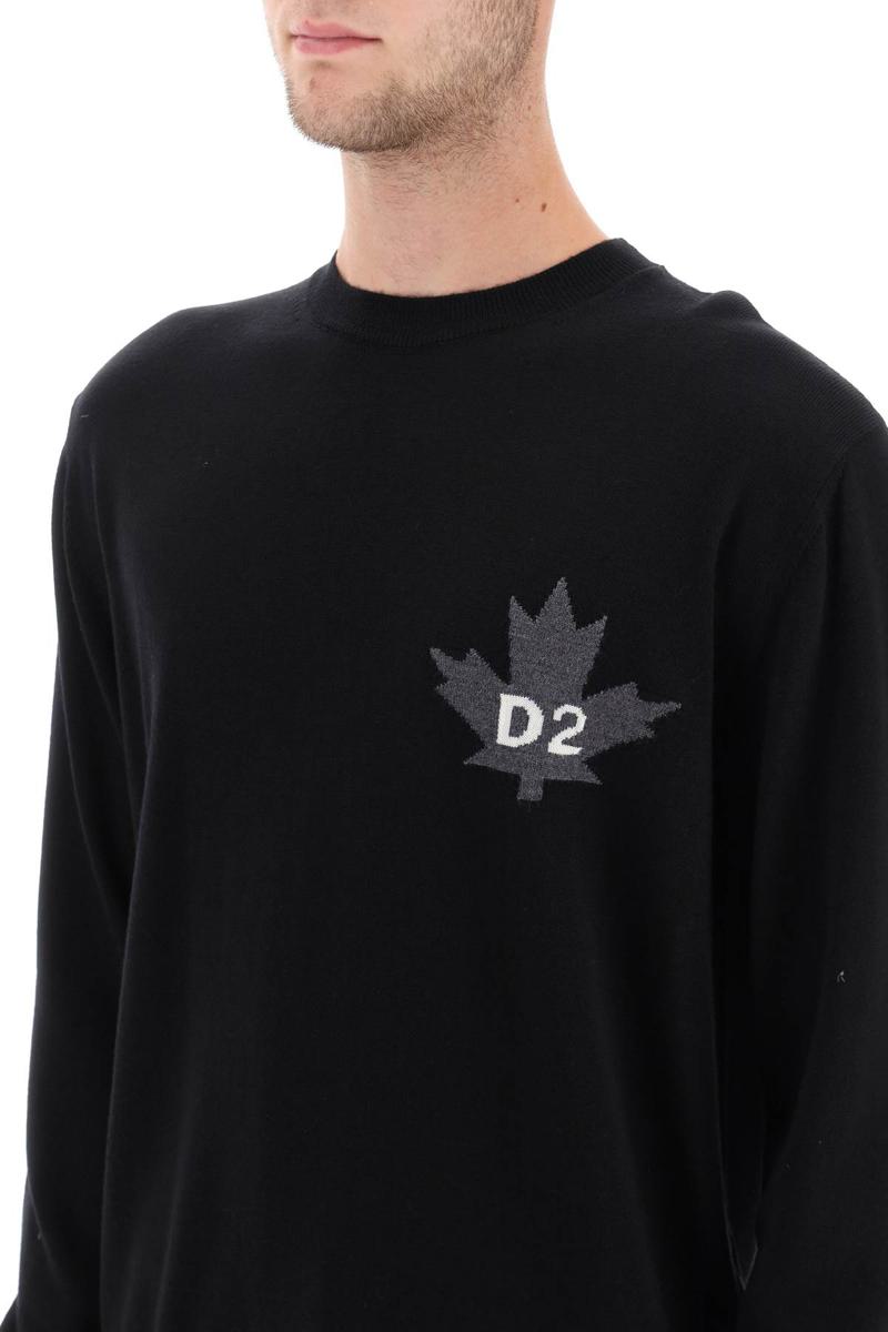 Shop Dsquared2 D2 Leaf Wool Sweater In Nero