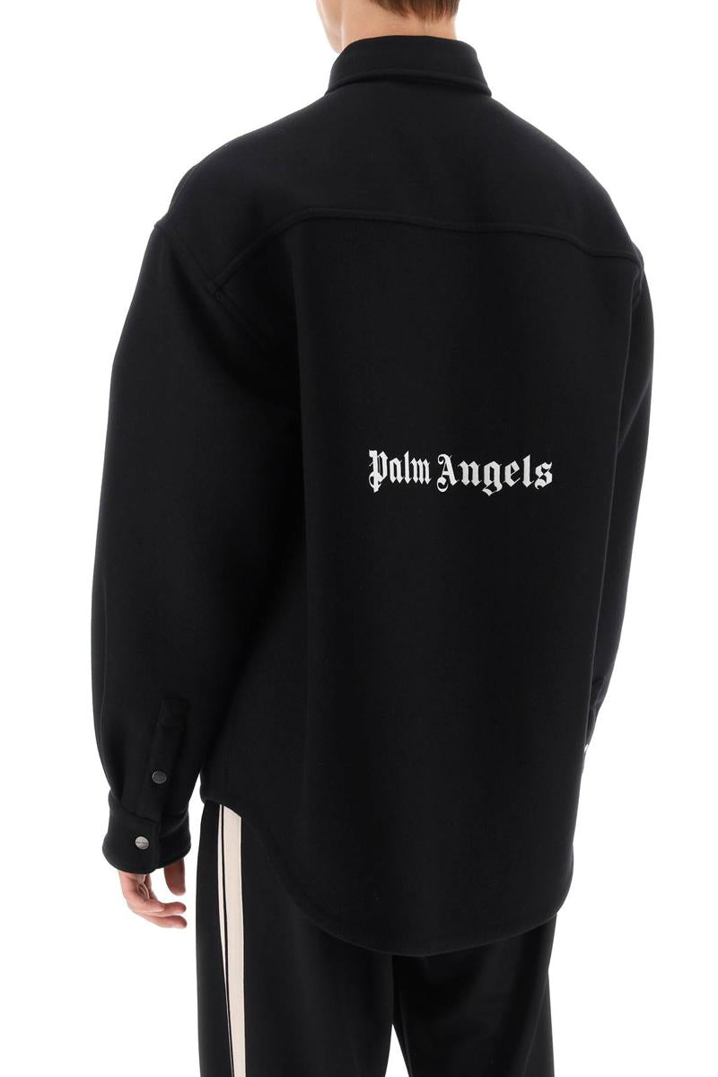 Shop Palm Angels Heavy Wool Overshirt In Nero