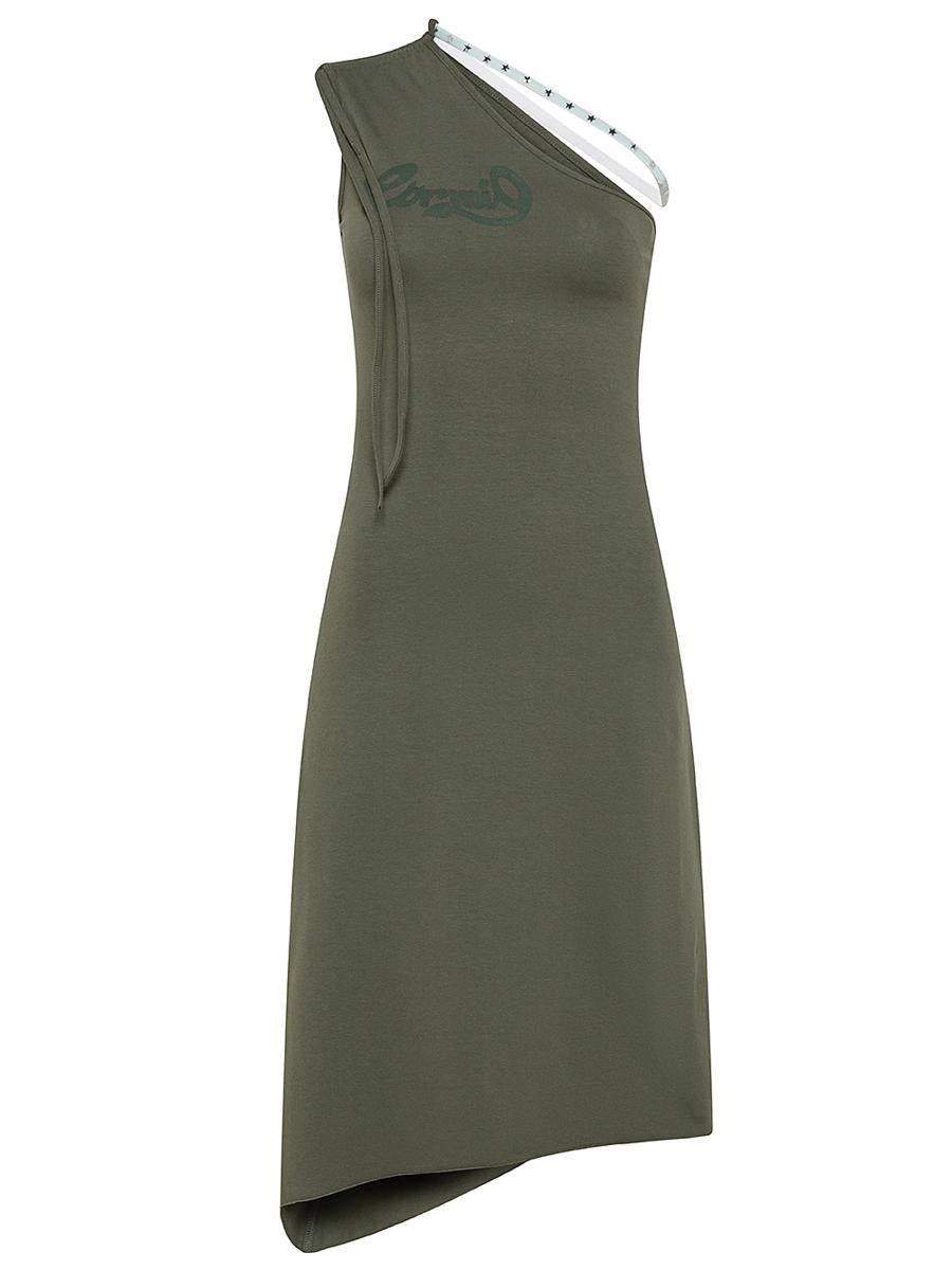 Shop Cormio One-shoulder Alana Midi Dress In Brown