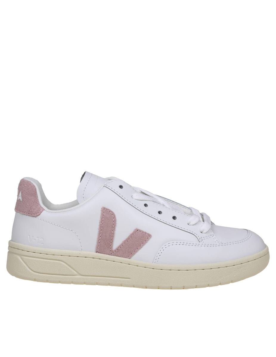 Shop Veja Leather Sneakers In White/rose