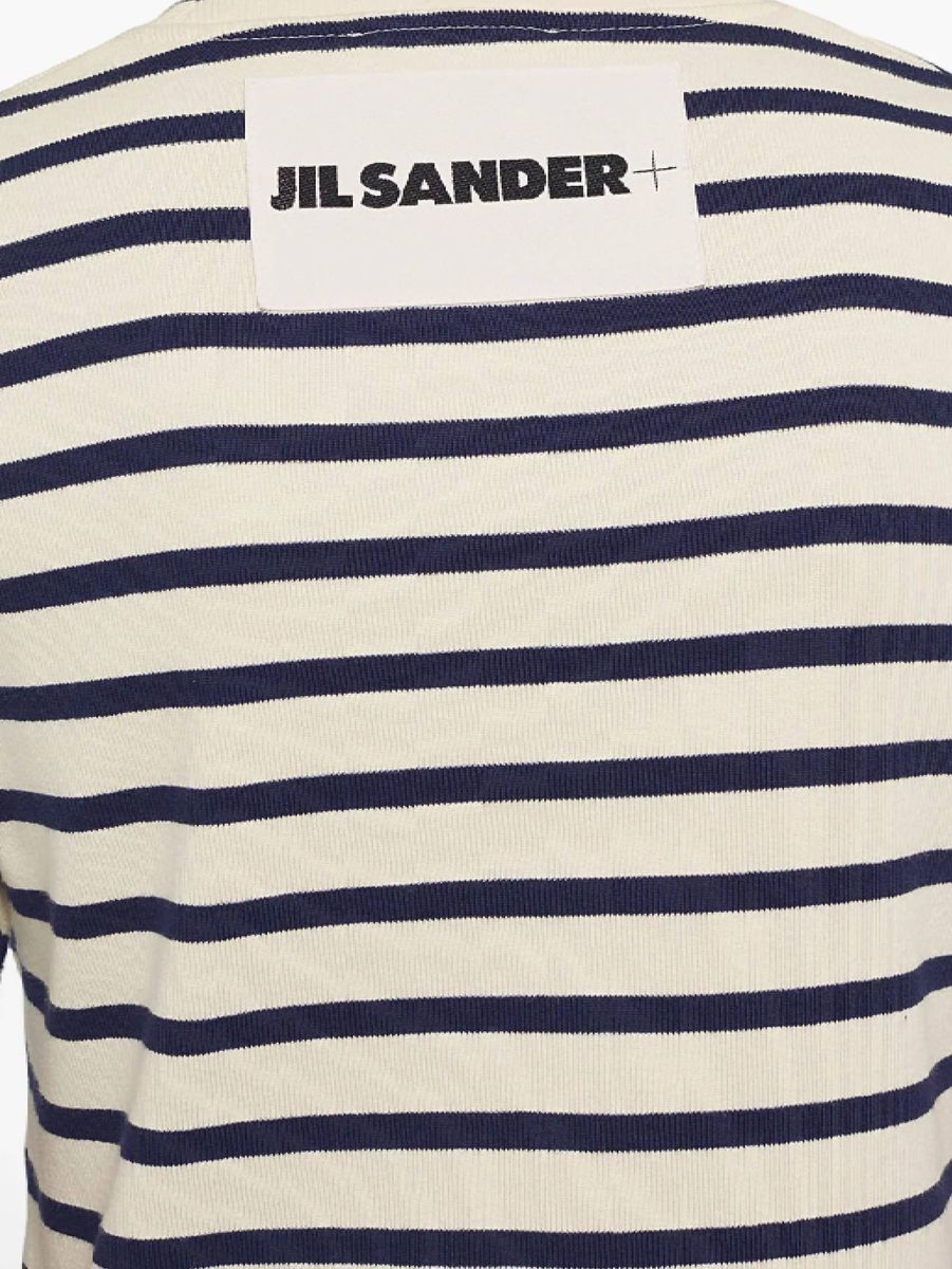 Jil Sander Black And White Knitted Striped T-shirt In Cotton Woman