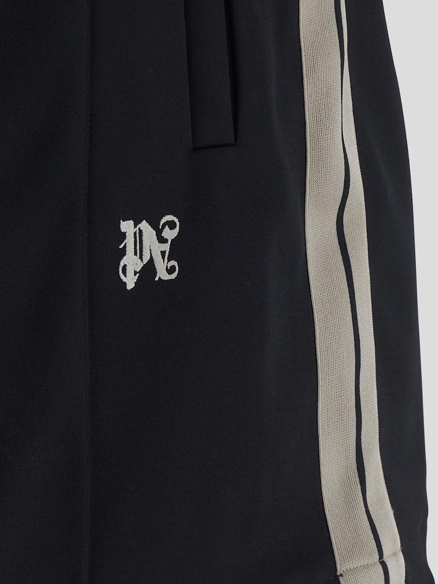 Shop Palm Angels Black Bermuda Shorts With Logo Embroidery And Contrasting Band In Tech Fabric Man