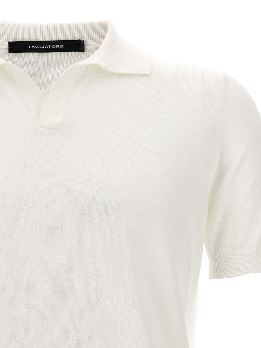Shop Tagliatore Knitted Polo Shirt In White