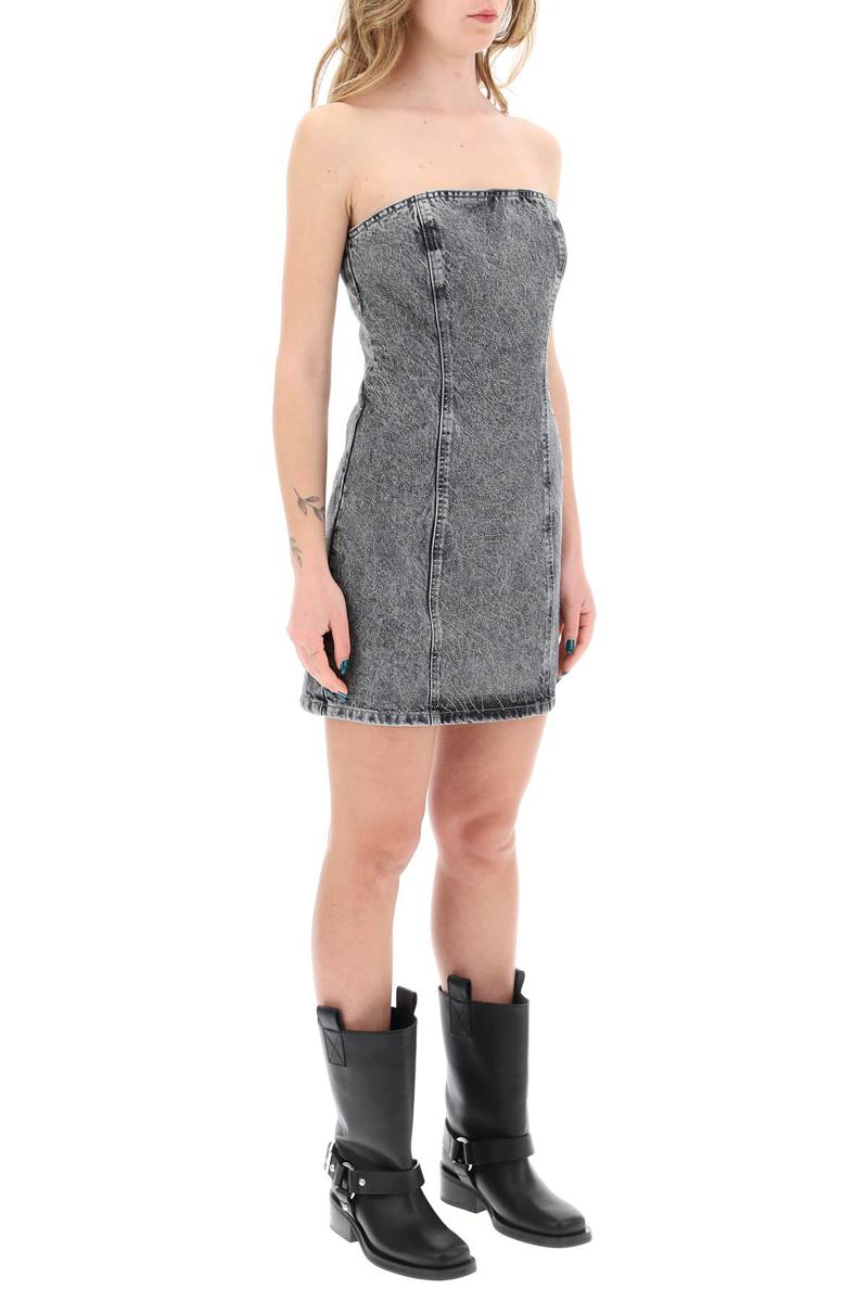 Shop Rotate Birger Christensen Denim Mini Dress With Rhinest In Grigio