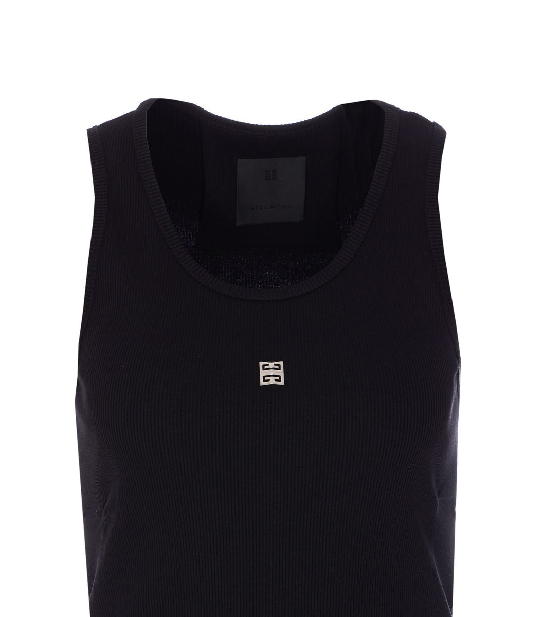 Givenchy Sleeveless Black Stretch Top With Silver Logo Detail In Black