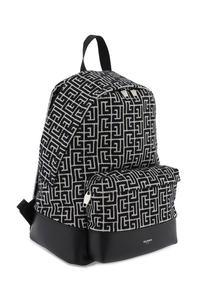 Shop Balmain Jacquard Backpack With Monogram In Bianco