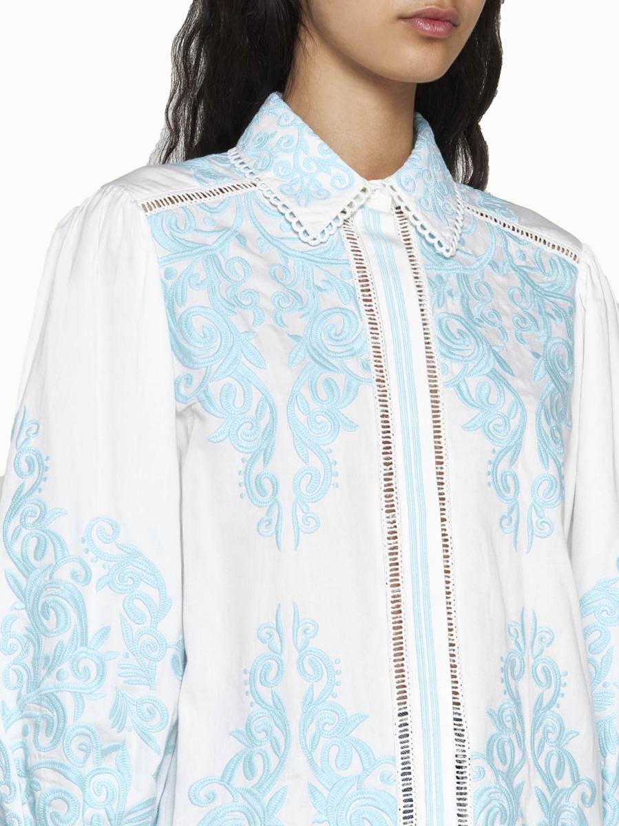 Shop Alice And Olivia Alice + Olivia Shirts In Off White/spring Sky