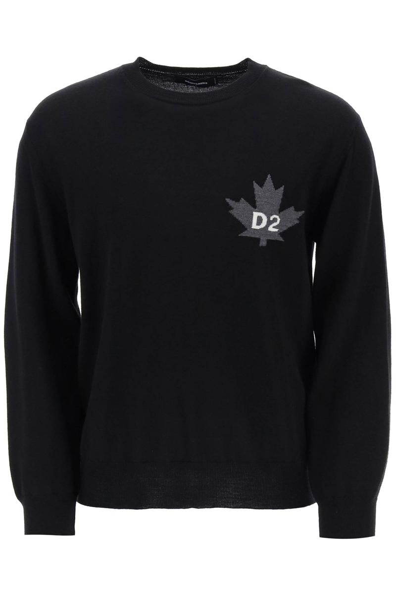 Shop Dsquared2 D2 Leaf Wool Sweater In Nero