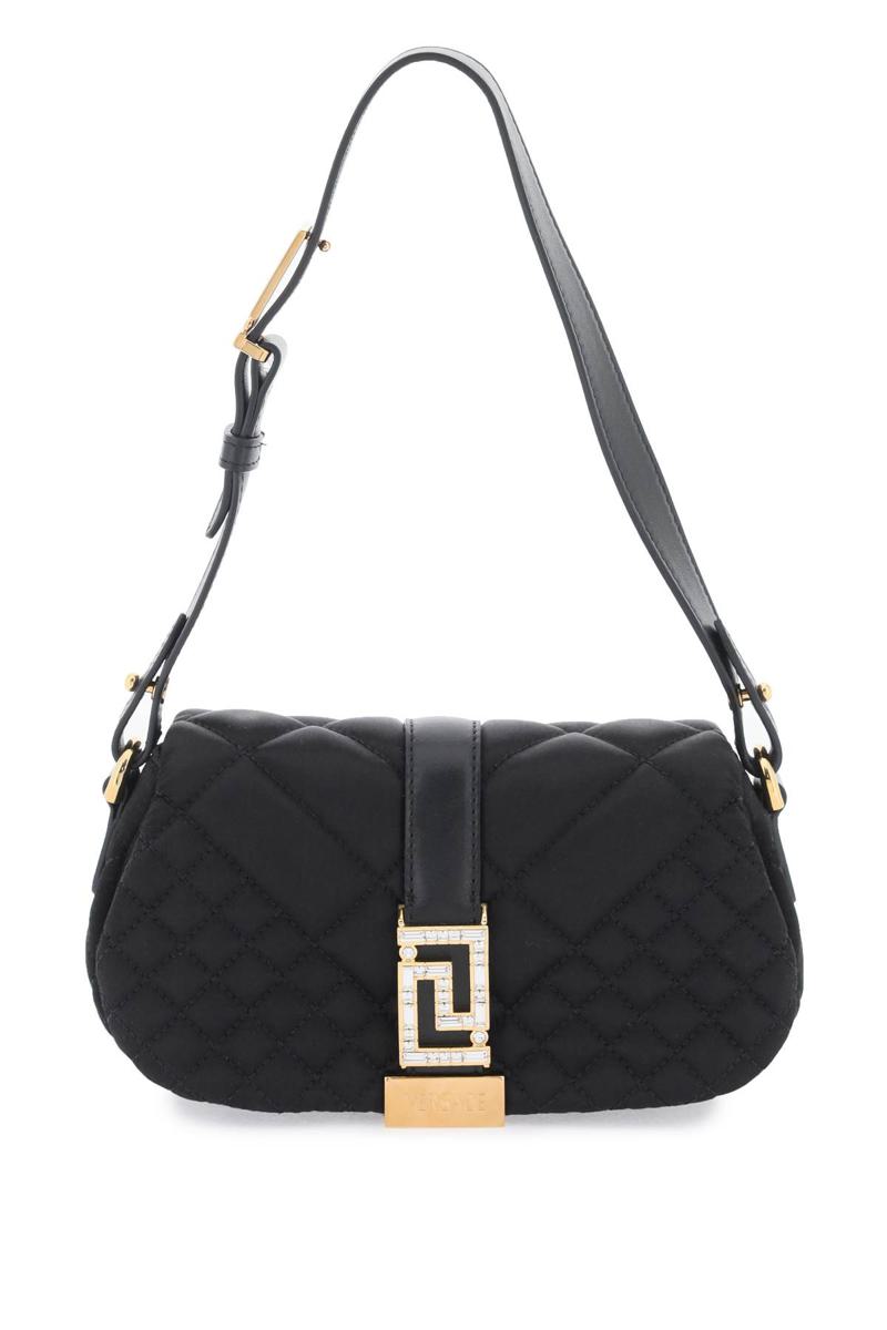 Shop Versace Greca Goddess Satin Mini Bag In Nero