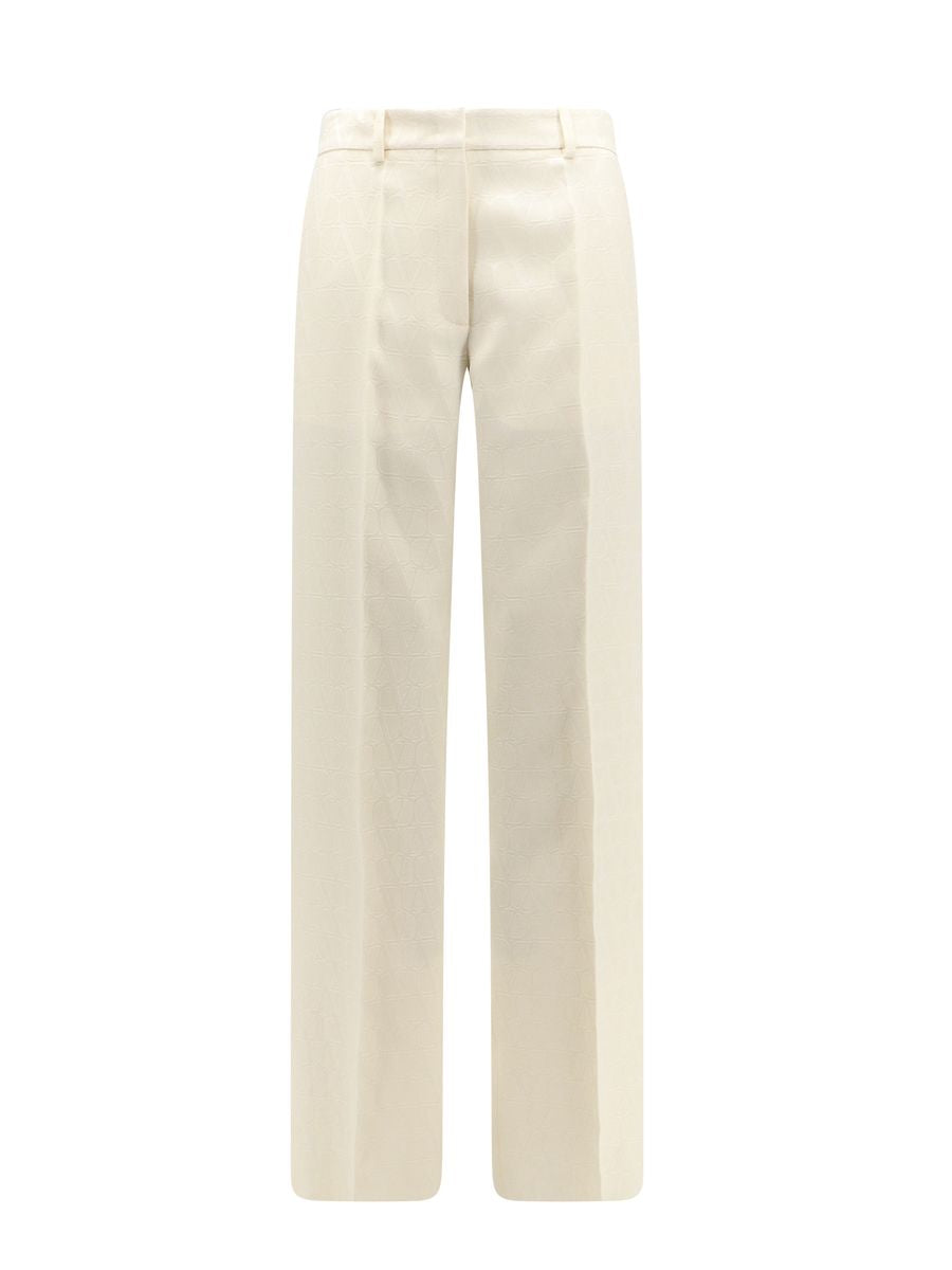 Shop Valentino Toile Iconographe Wool And Silk Blend Trousers In White