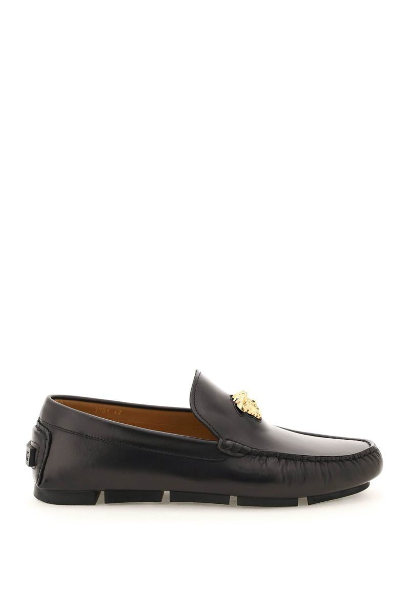 Shop Versace La Medusa Leather Loafers In Nero