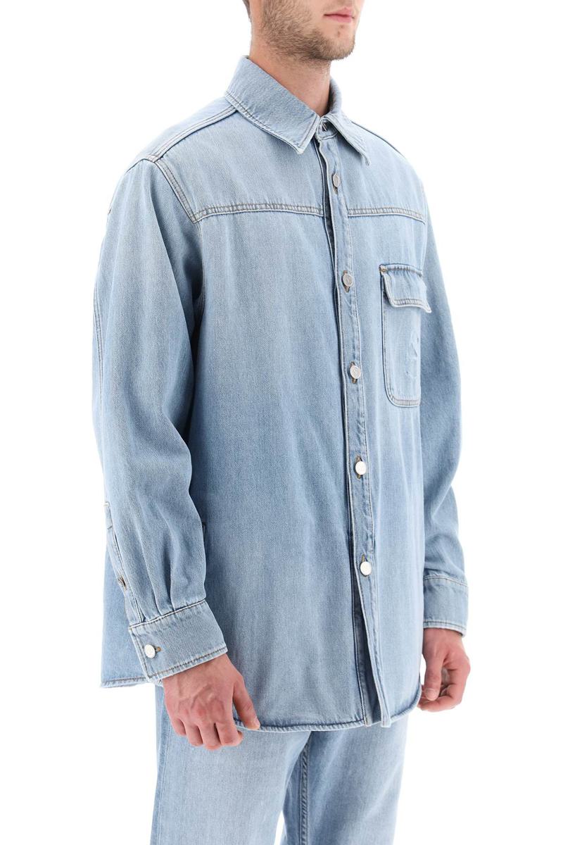 Shop Valentino Denim Overshirt With Stamped Vlogo Signature In Celeste