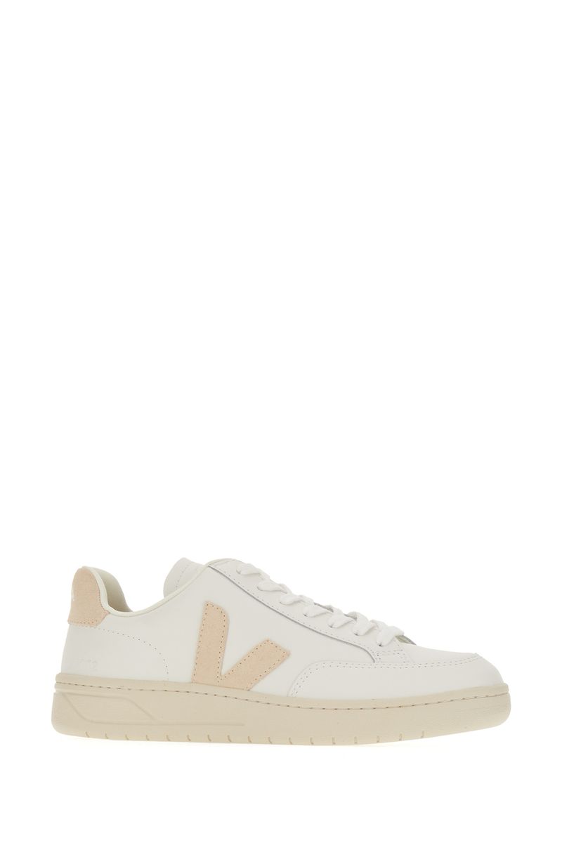 Veja V12 Mixed Leather Court Sneakers In White