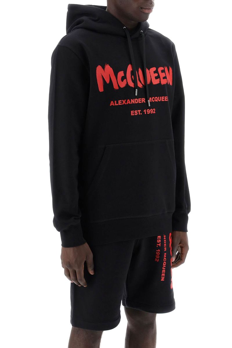 Shop Alexander Mcqueen Graffiti Hoodie In Black